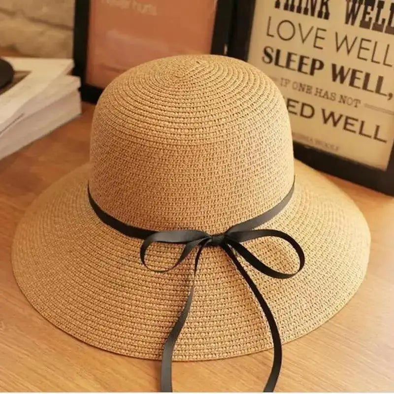 Women Summer Straw Hat Foldable Wide Brim Sun Protection Beach Korean Qme
