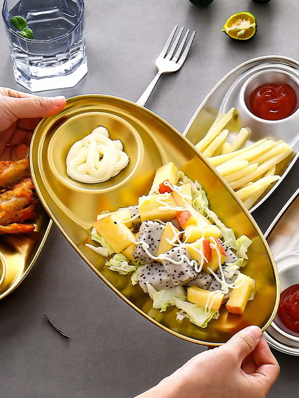 Stainless Steel Oval Tray Steak Plate Dumpling Special Sauce Snack Qme