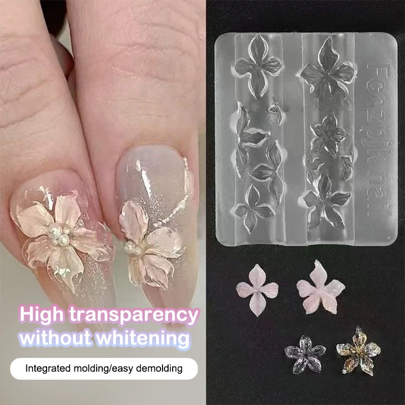 1 Relief Lily Flowers Nail Carving Mold 3D Silicone Hawaii Hibiscus Qme