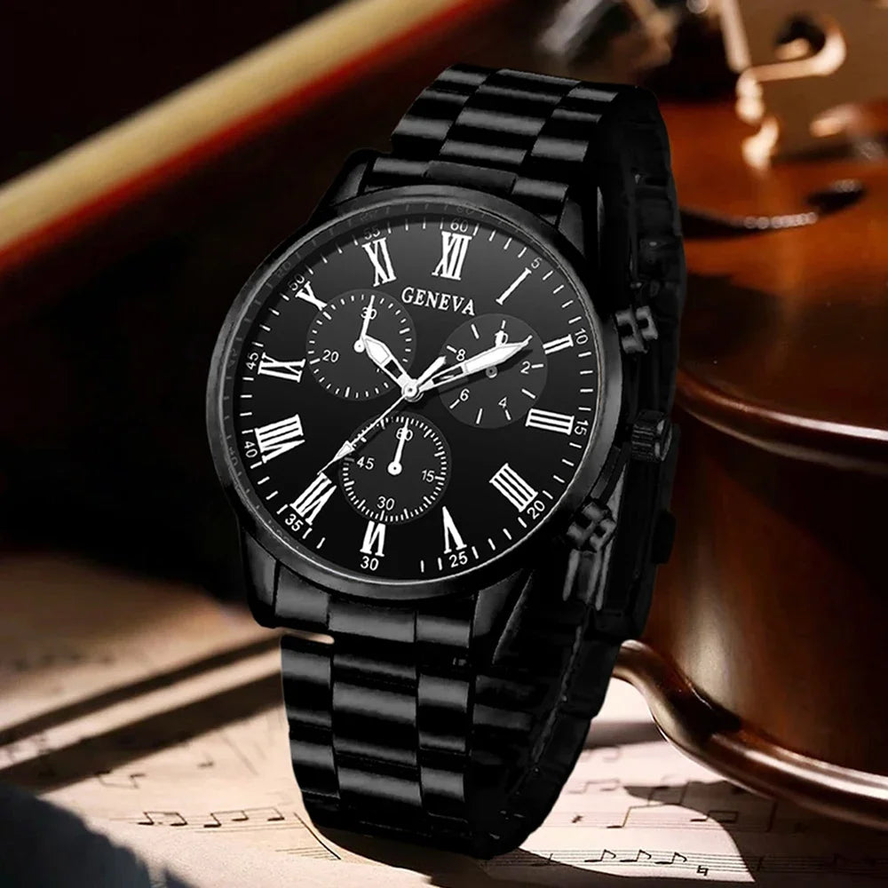2PCS Men's Watch Set Business Trend Fashion Quartz Watch Set Suitable for Daily Clothing Matching Perfect Gift Qme