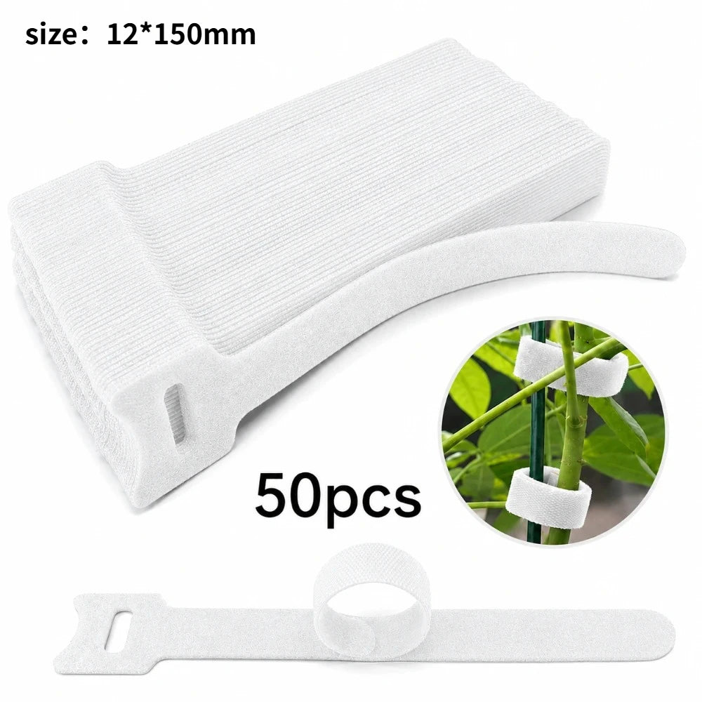 Reusable Hook And Loop Plant Fastening Ties 50/100Pcs Adjustable Non Slip Bands For Outdoor Green Plant Climbing Care Qme white 50pcs