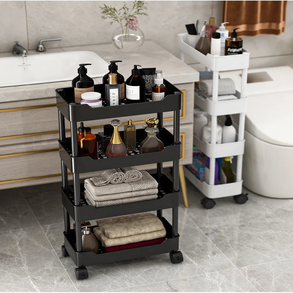 1pcs Movable Gap Storage Rack 3/4 Tier Rolling Utility Cart Storage Shelf Bathroom Organizer Kitchen Accessories Organizer Qme