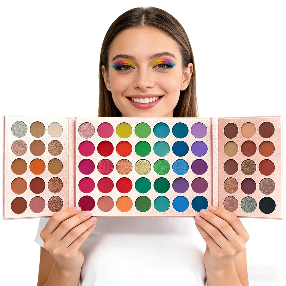 65 Colors Eyeshadow Palette Rose Gold Shades Highly Pigmented Matte Qme