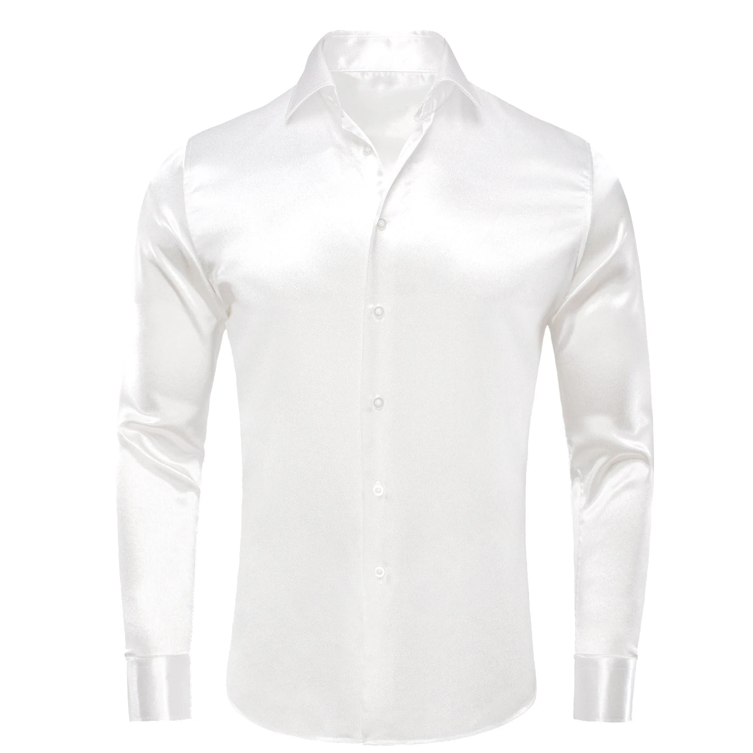 Hi-tie Plain Satin Silk Mens Dress Shirts Long Sleeve Suit Shirt Qme CY-1513 L