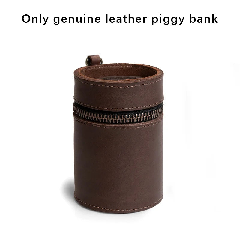 Genuine Leather Coin Pouch Piggy Bank Cash Holder Organizer Purse for Men & Women Money Saving Box Men's Change Purses & Pouches Qme