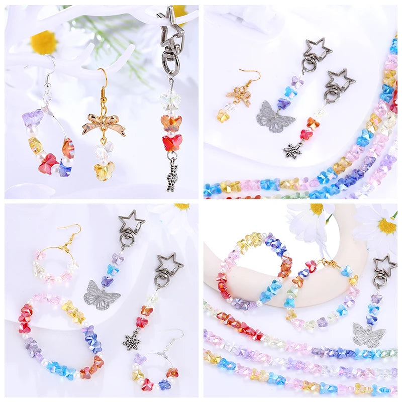 8*10mm Colorful Glass Butterfly Beads Crystal Insect Loose Beads for Bracelet Necklace Earring Jewelry Making Beading Projects Qme