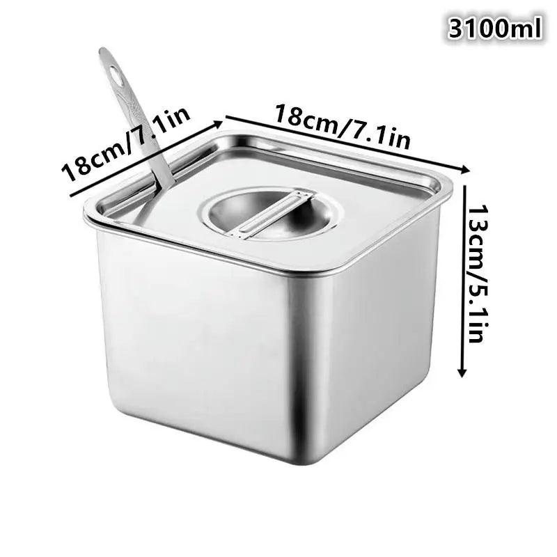 Stainless Steel Tank Box Cover Kitchen Oil Basin Square Barrel Qme 18cm