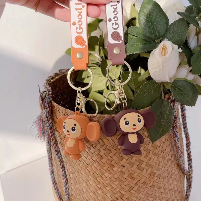 Creative Cute Soft Latex Monkey Doll Toy Keychain Cosplay Movie Cheburashka Trend Animal Widget Keyring Pendant Festival Gift Qme