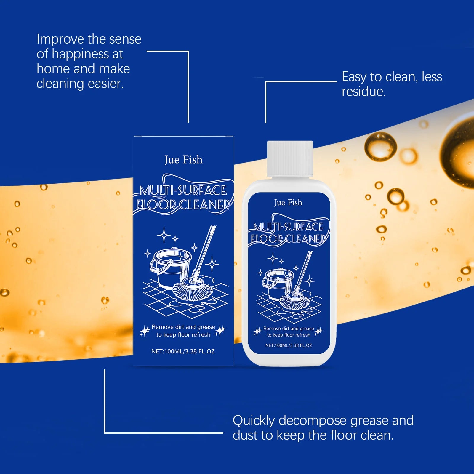 JUE FISH Multi-Surface Floor Cleaner - Powerful Quick Dirt Decomposition for Effortless Cleaning Versatile for Various Floors Qme