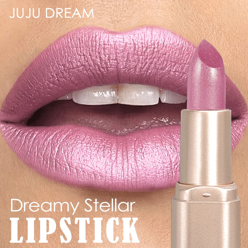 Glitter Pink Lipstick Pearlescent Shimmer Glow Rich Payoff Waterproof Qme
