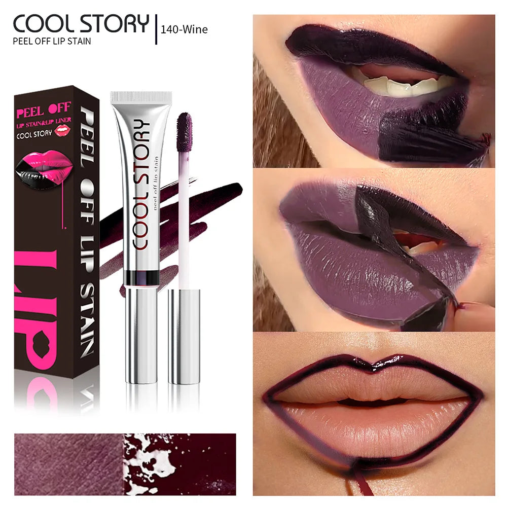 2 in 1 Lip Stain & Lipliner Matte Peel Off Lip Glaze Lipstick Quick Drying Lasting Non Stick Cup Lipliner Red Lip Gloss Makeup Qme 140