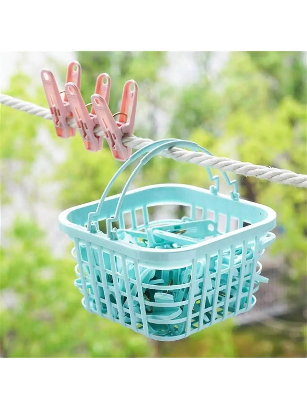 Plastic Clothes Pins Drying Clips Windproof Small Pegs Basket Qme blue