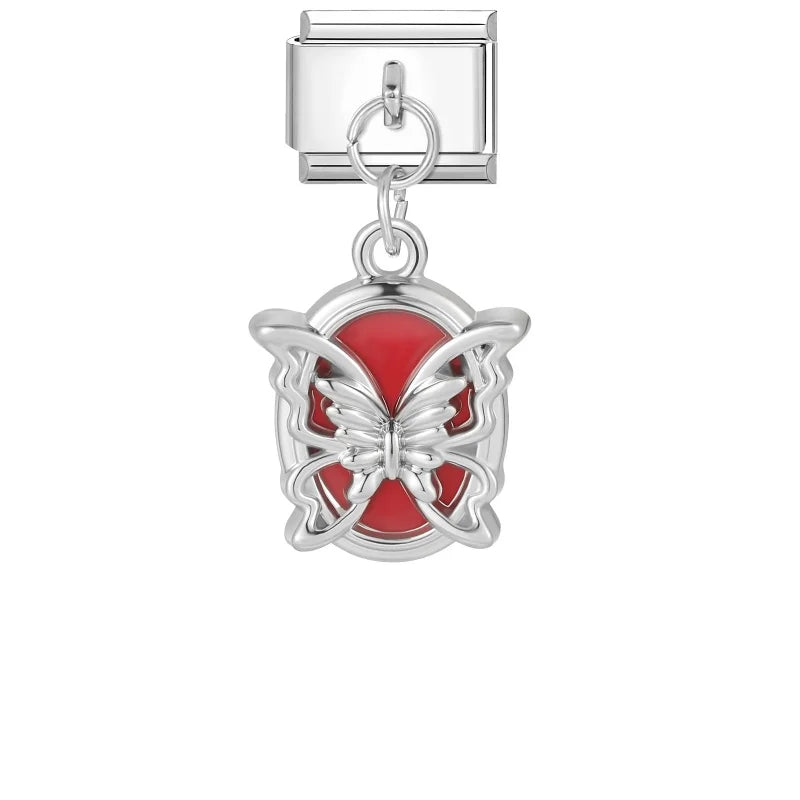 Shiny Colorful Zircon Pendant Series Red Cherry Bow Italian Charm