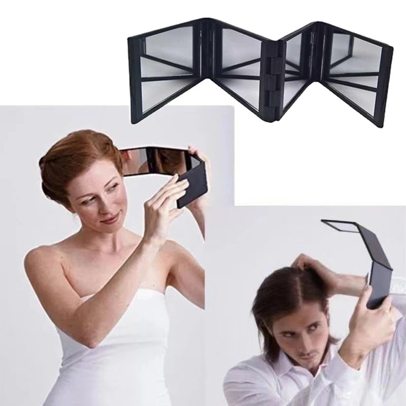 Self Hair Cutting Makeup Mirror Beauty Tool 4 Way 360 Degree Handheld Qme