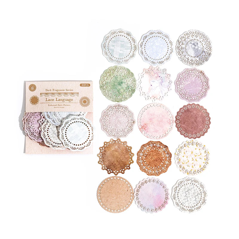 30pcs/pack Decor Scrapbook Hollow lace Materials Paper Combo Kit DIY Junk Journal Collage Photo Album Vintage Stationery Qme A