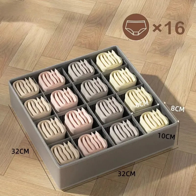 Portable Non-woven Fabric Underwear Storage Box Socks Clothes Storage Organizer Drawer Type Three-piece Set Home Organization Qme 16grid grey-1pcs