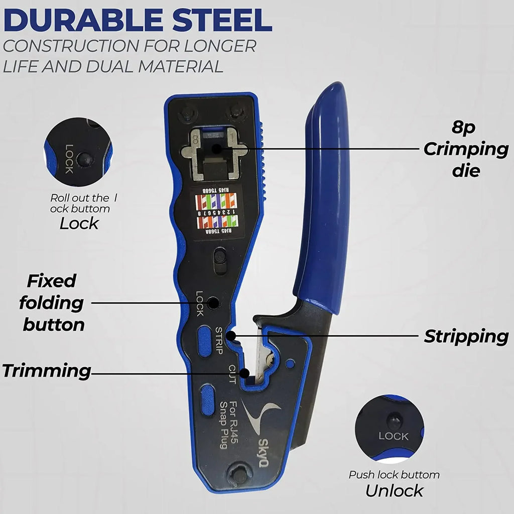RJ45 Crimp Tool Pass Through Crimper Cutter for Cat6a Cat6 Cat5 8P8C Modular Connector Ethernet All-in-one Wire Tool Qme