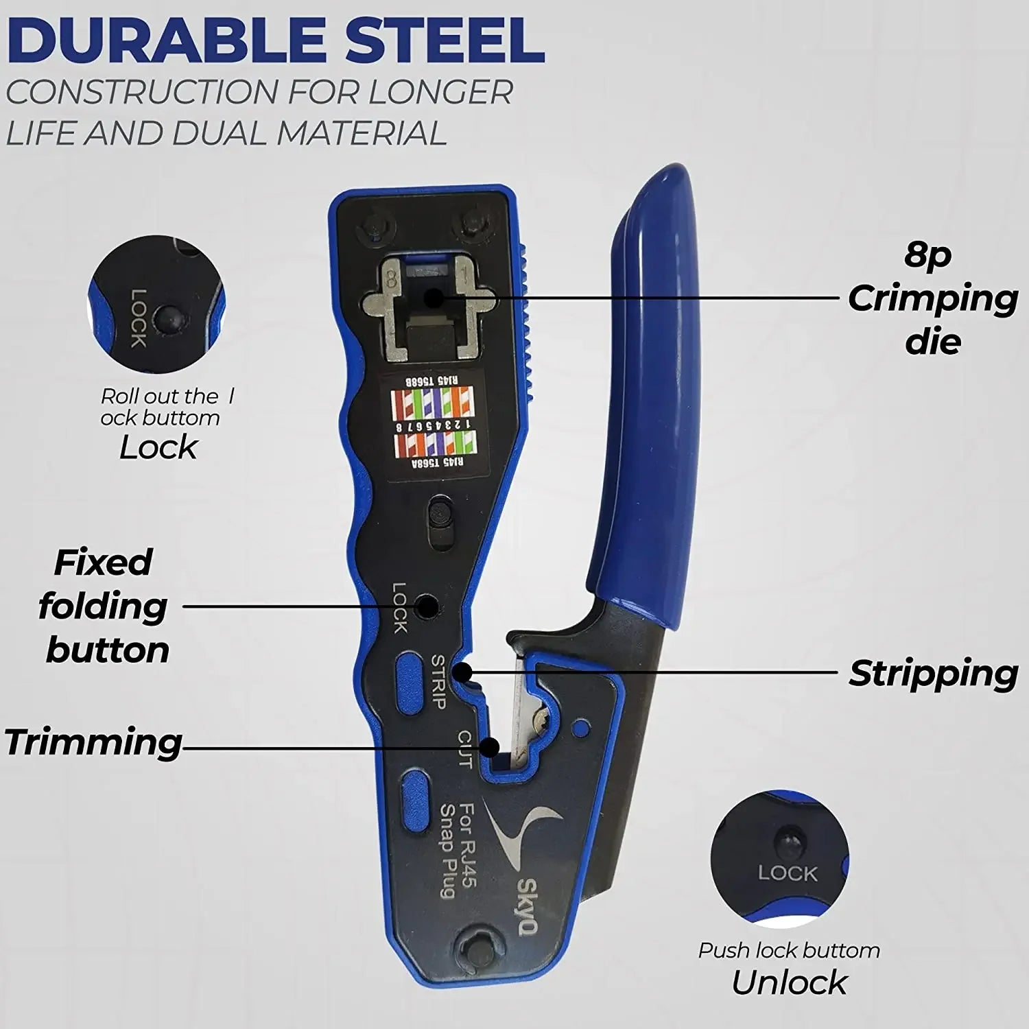 RJ45 Crimp Tool Pass Through Crimper Cutter for Cat6a Cat6 Cat5 8P8C Modular Connector Ethernet All-in-one Wire Tool Qme