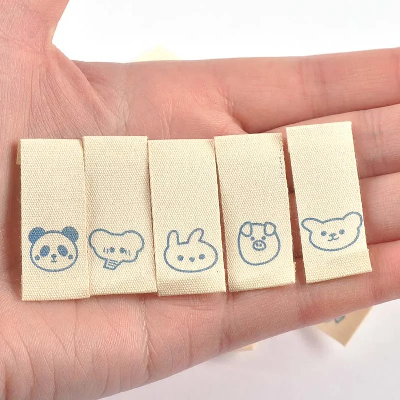 50pcs Elephant/Panda/Piggy Cartoon Labels For Kids Clothing Sewing Accessories DIY Hats Bags Crafts Supplies Cotton Woven Tags Qme