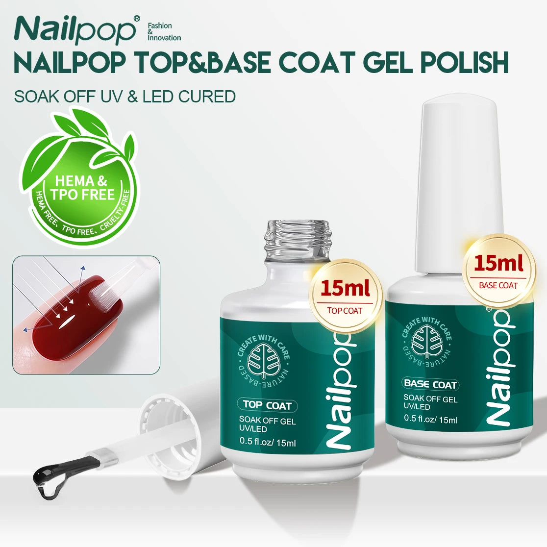 Nailpop Base Coat Gel HEMA TPO Professional Soak Off UV LED Cured Qme