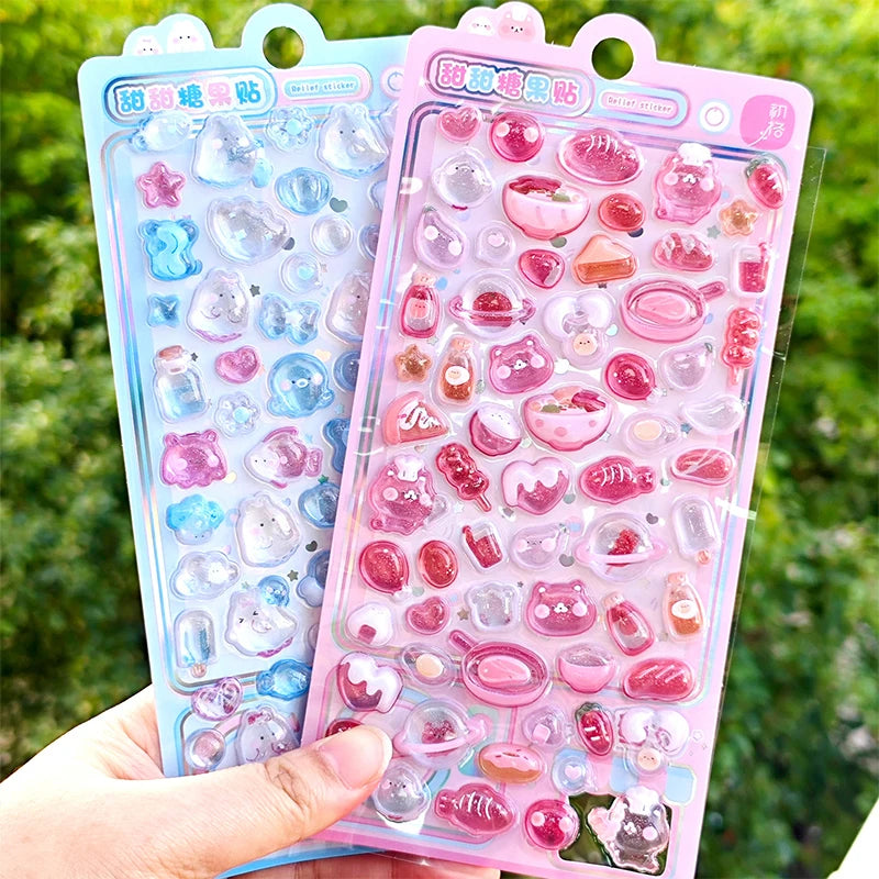 Cute Cartoon 3D Relief Crystal Sticker DIY Laptop Water Bottle Phone Case Decorative Stickers Qme