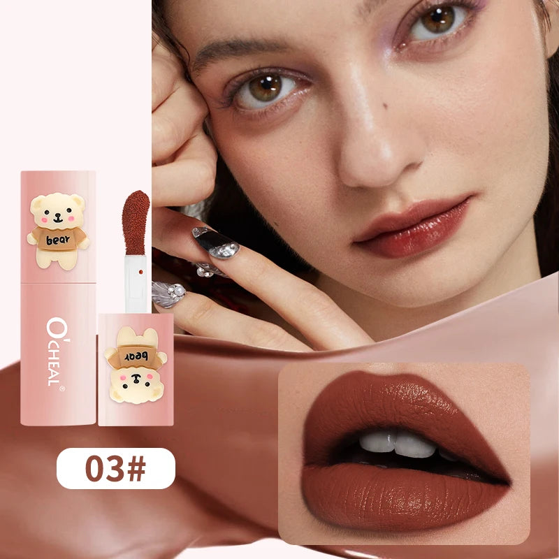 Cartoon Teddy Bear Lip Gloss Waterproof Sweat Proof Matte Effect Qme 03