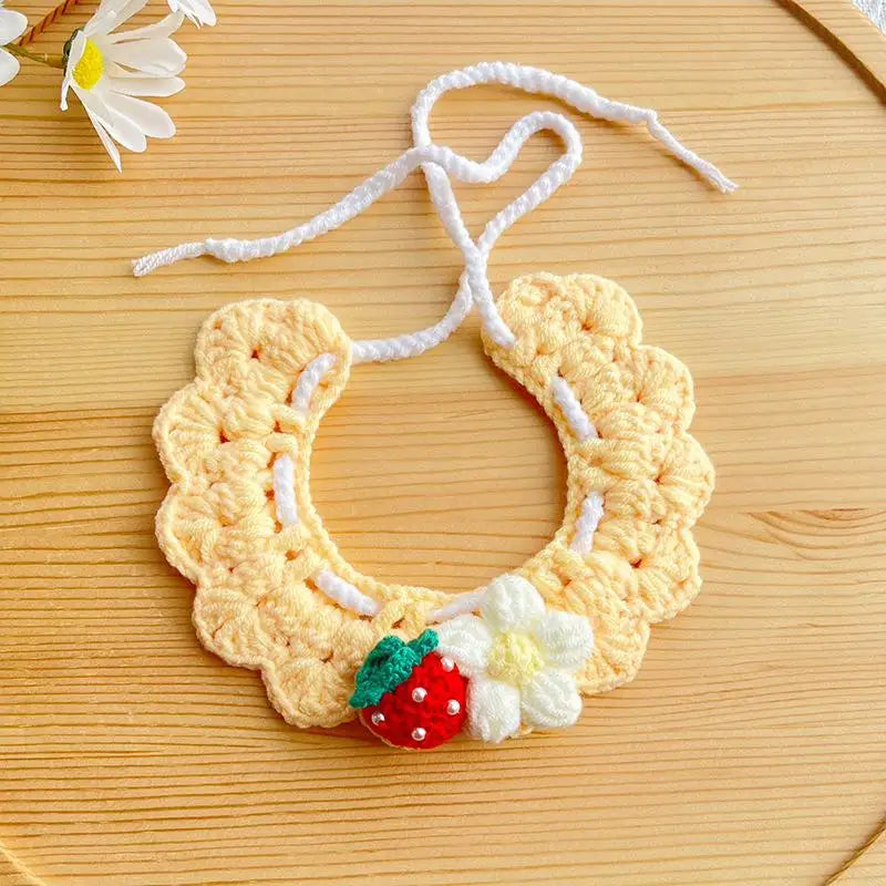 Soft Pet Scarf Drool Bib Dog Cat Knit Accessories Cute Woven Flower Qme A2