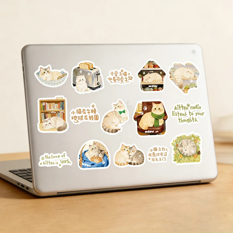 2 Bags Cat Diary Sticker Pack, Journal Scrapbooking Supplies, Cute Healing Aesthetic Multi-Use Stationery Gift Qme