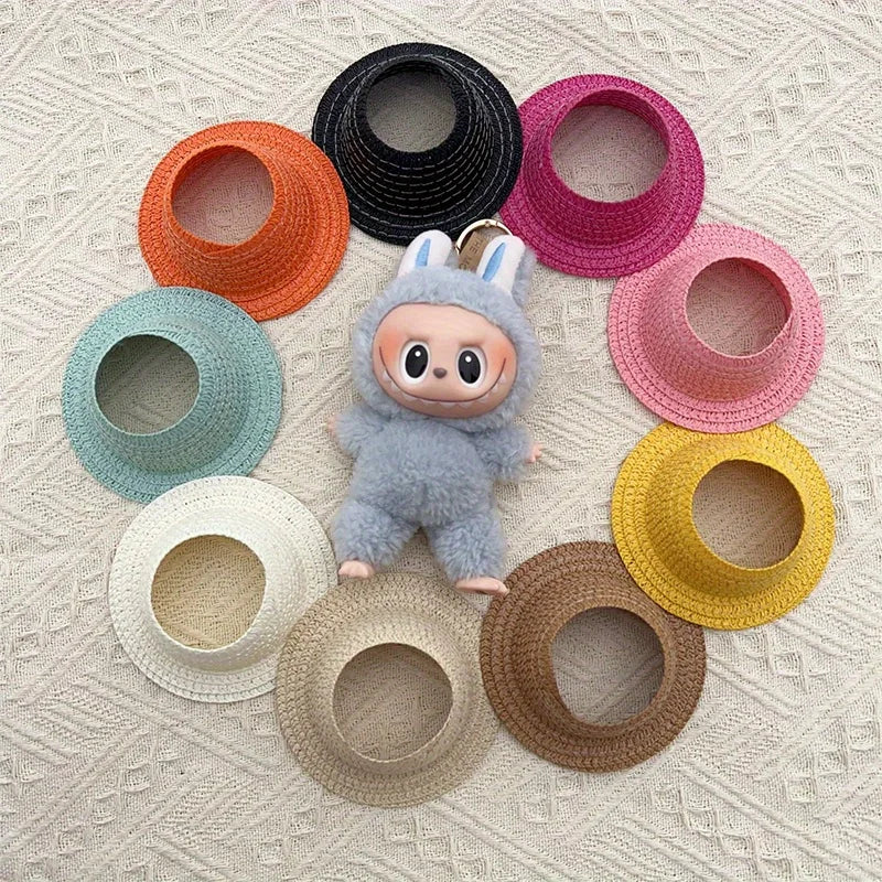 Labubu open top straw hat, party clothing accessories, rustic style Labubu baby clothes decoration accessories (hat only) Qme
