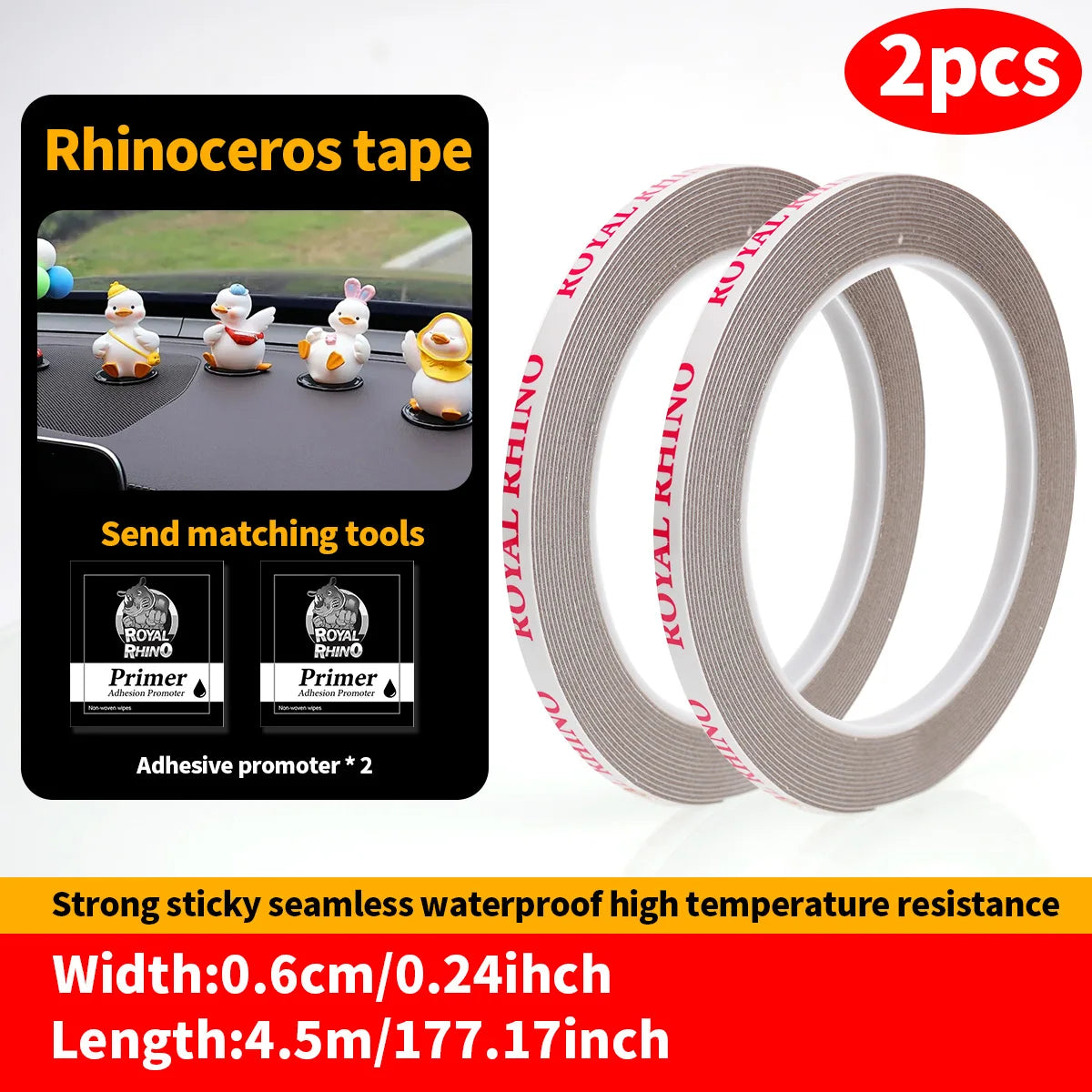 450CM Extra Strong Double Sided Tape Adhesive Car Special Tear Off Without Leaving Traces High Viscosity Mounting Fixing Sticky Qme 6mmX4.5M-2PCS