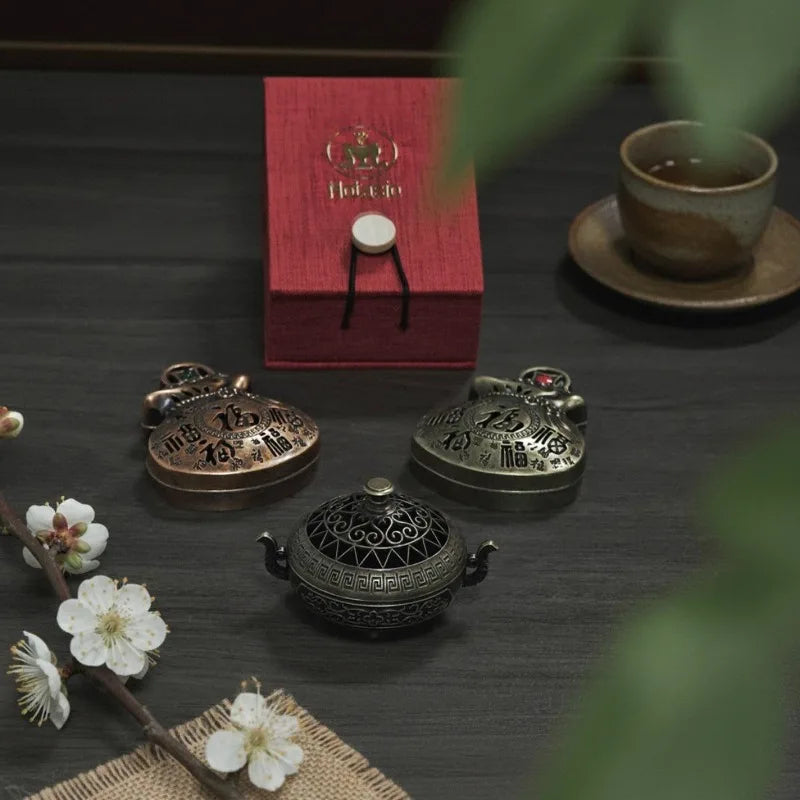Mini Metal Incense Burner Retro Ornate Pagoda Fu Pouch Lotus Styles Qme