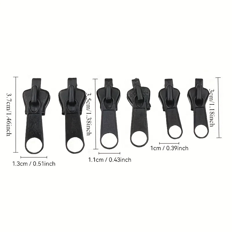 6Pcs Universal Zipper Repair Kit - Instant Zipper Fixed Replacement with Slider, Removable & Reusable Zipper Head, 3 Sizes Qme