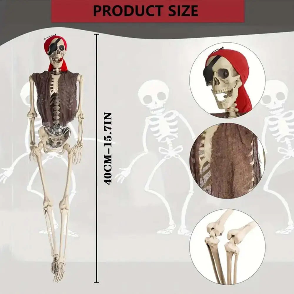 Halloween Skeleton Pirate Props Movable Joints Spooky Decor Garden Qme as shown China Mainland
