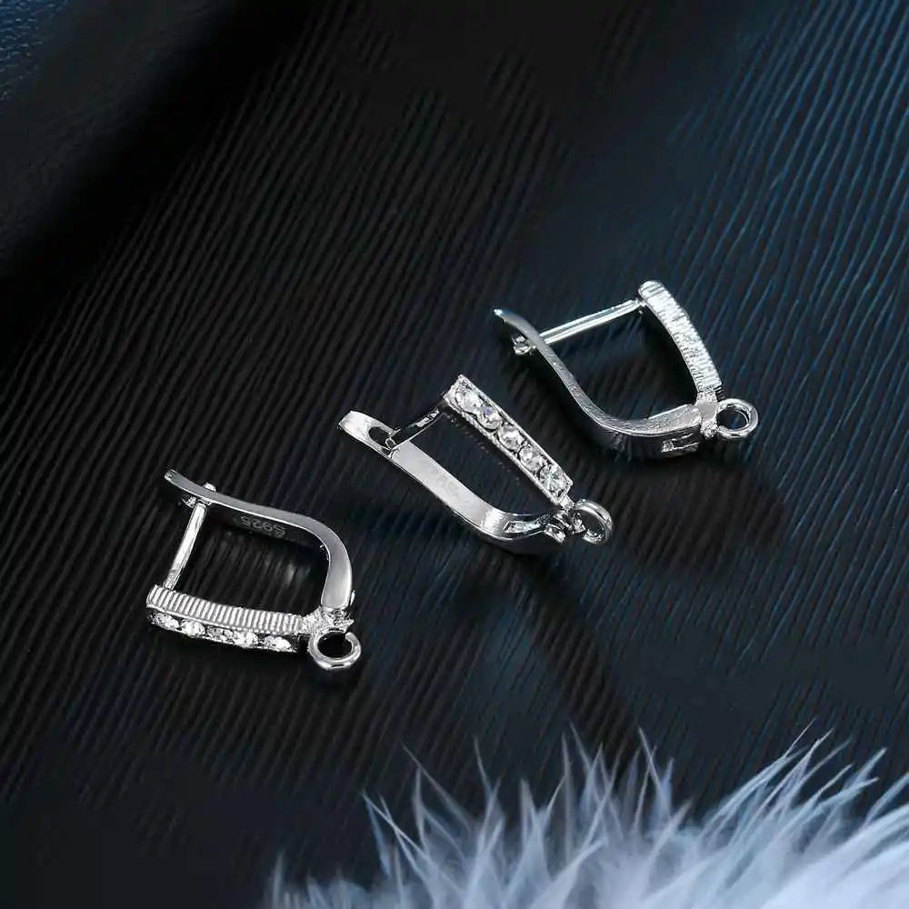 Wholesale Price Shiny CZ Austrian Crystal 925 Stamp Silver Color Hoop Earring Findings for DIY Jewelry Making Components Qme