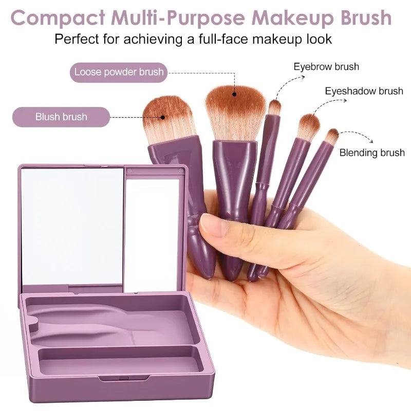Travel Makeup Brushes Hard Case Mirror Portable Mini Go Women Girls Qme