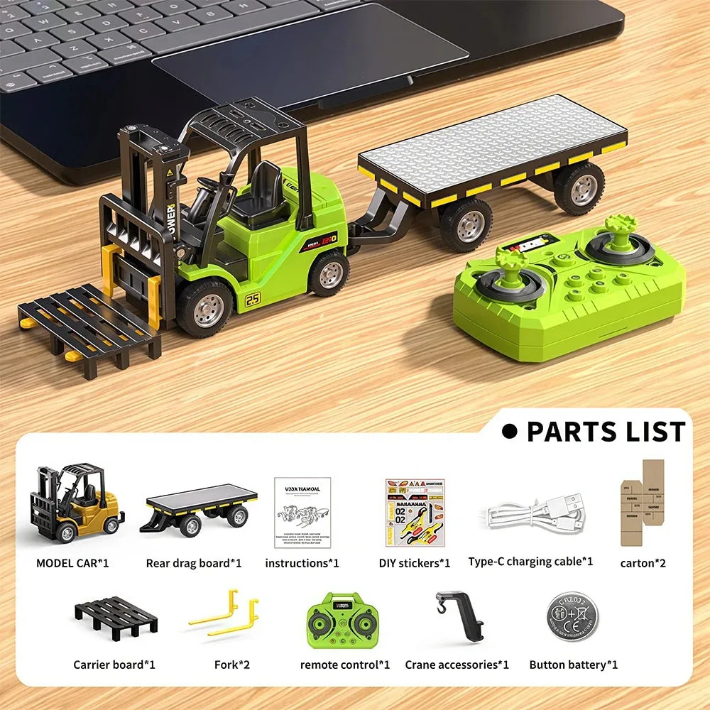 Bluetooth Remote Control Crane And Forklift two-in-one Desktop Mini Alloy Toy Car Model With Trailer Christmas Gift In Color Box Qme Gre-forklift-Trailer