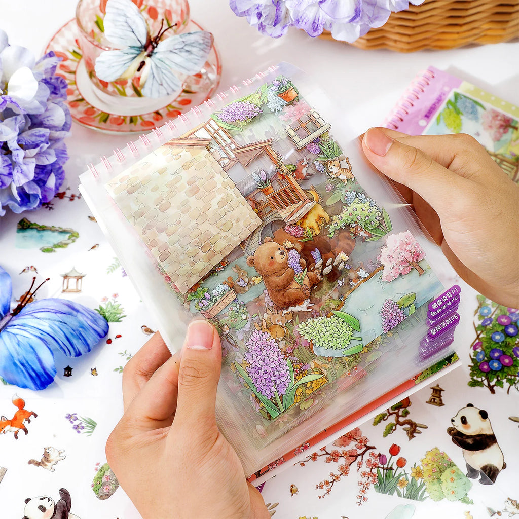 TIANZI 37-Piece Cartoon Miniature Scene Sticker Book - Mini 3D Cottage Journal Materials, DIY Creative Handmade Collage Decals Qme