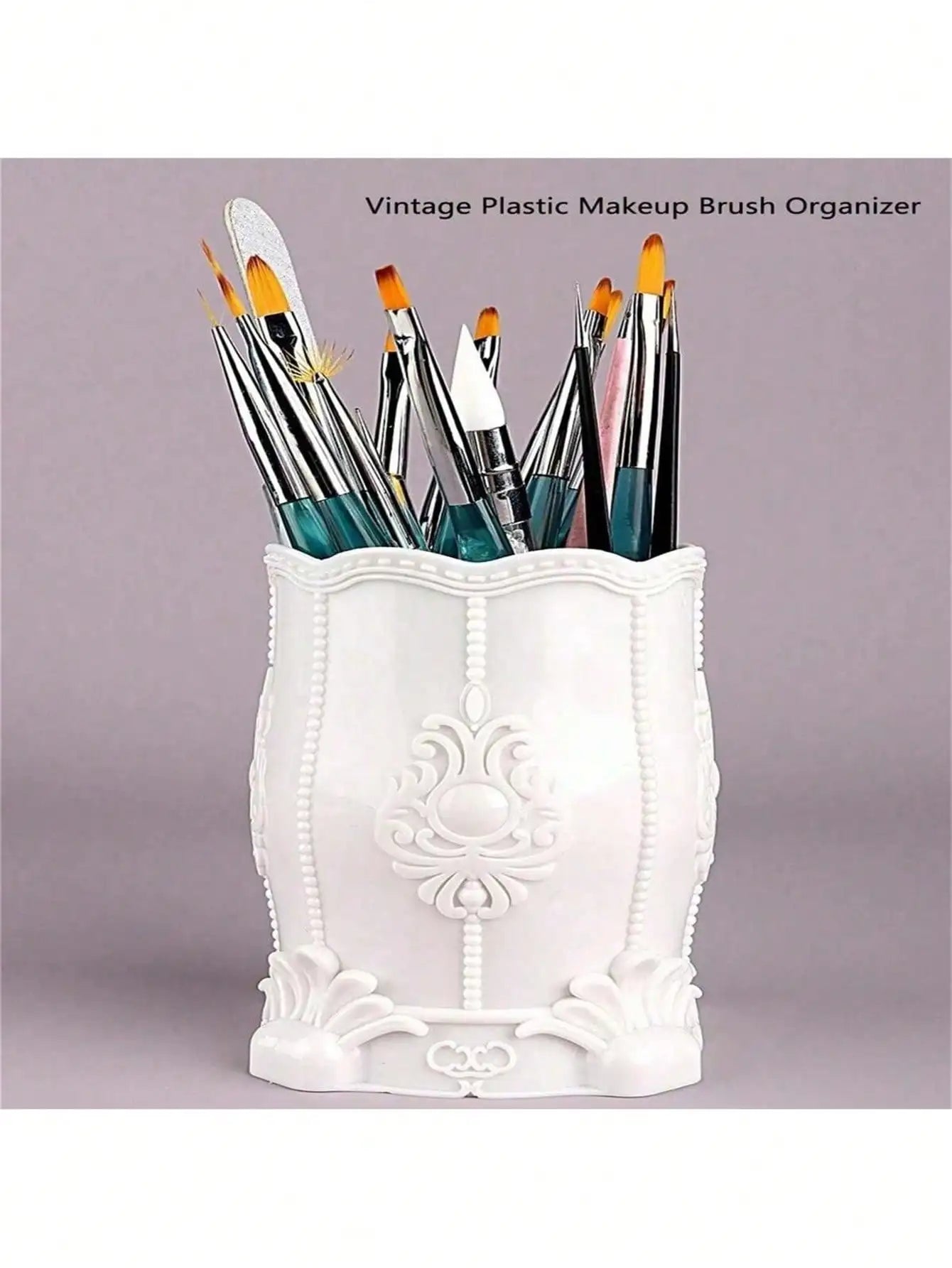 Art Storage Box Plastic Makeup Brush Cleaner Pen Holder Lipstick Qme white