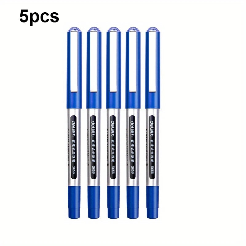 Quick-Drying 0.5mm Liquid Gel Pens, Blue Ink, Smooth Writing, No Bleed, School Office Stationery Qme 5pcs