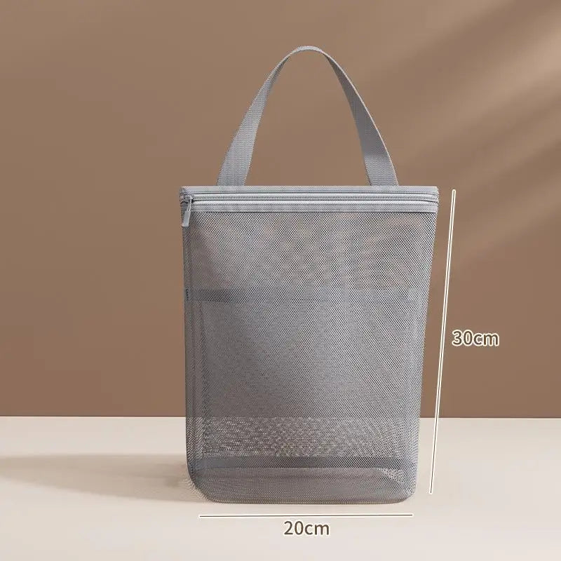 Mesh Tote Breathable Zipper Handle Portable Bath Organizer Camping Qme Gray