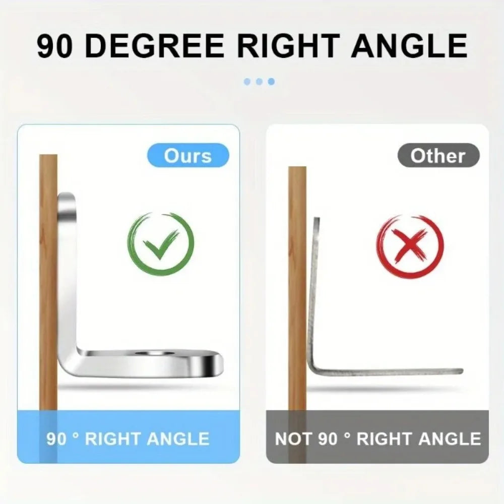 100-10PCS Stainless Steel L-shaped Corner Bracket 90 Degree Furniture Layer Board Fixed Connection Angle Bracket with Screws Qme