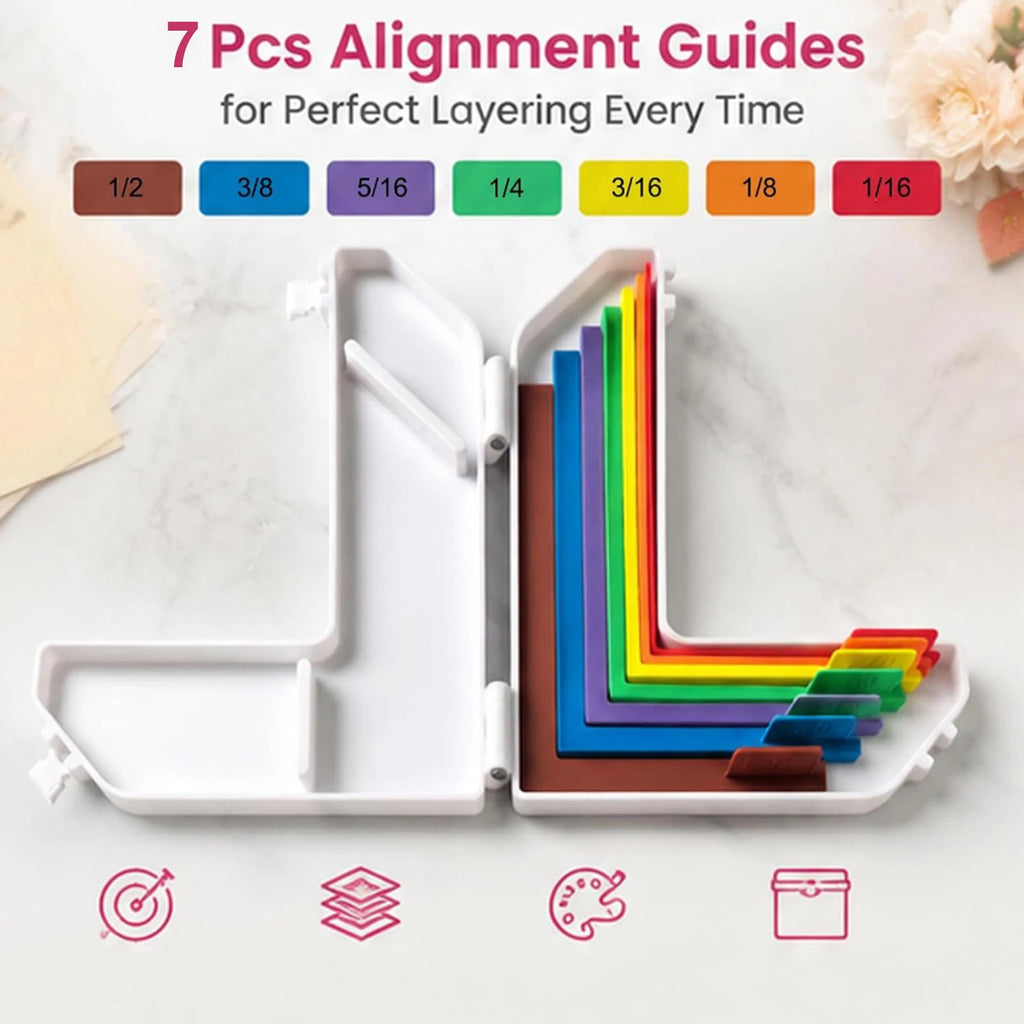 7 Pcs Paper Crafting Alignment Guides with Storage Case and Size Tabs Color-Coded Tools Paper Craft Supplies Scrapbooking Tool Qme