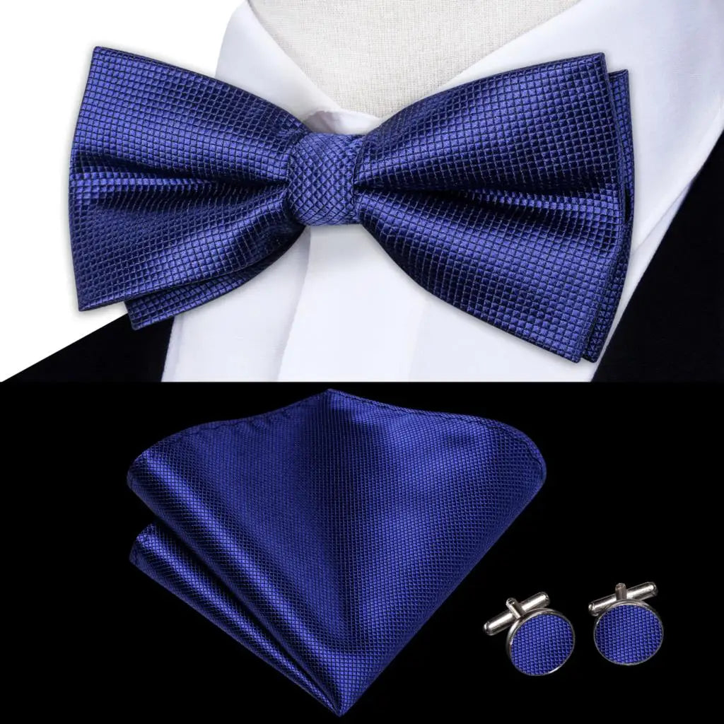 Navy Royal Sky Blue Silk Mens Bow Tie Hankerchief Cufflinks Pre-tied Qme LDLH0753