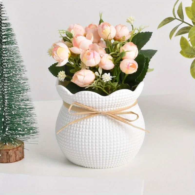 4pcs Set of Miniature Plastic-Look Flower Pots for Artificial Succulents And Indoor Decor, Lightweight, Oval Shape Qme
