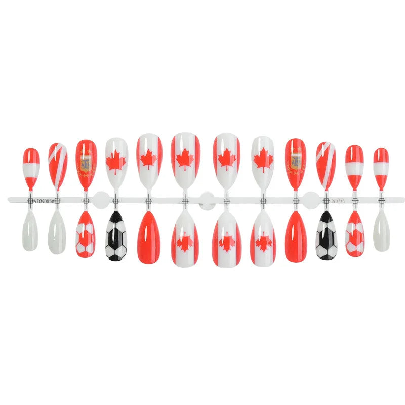 Stylish Canada National Team Almond Full Cover Press On Nails Sophisticated Canada National Symbol Design Fake Nails Qme 1pcs
