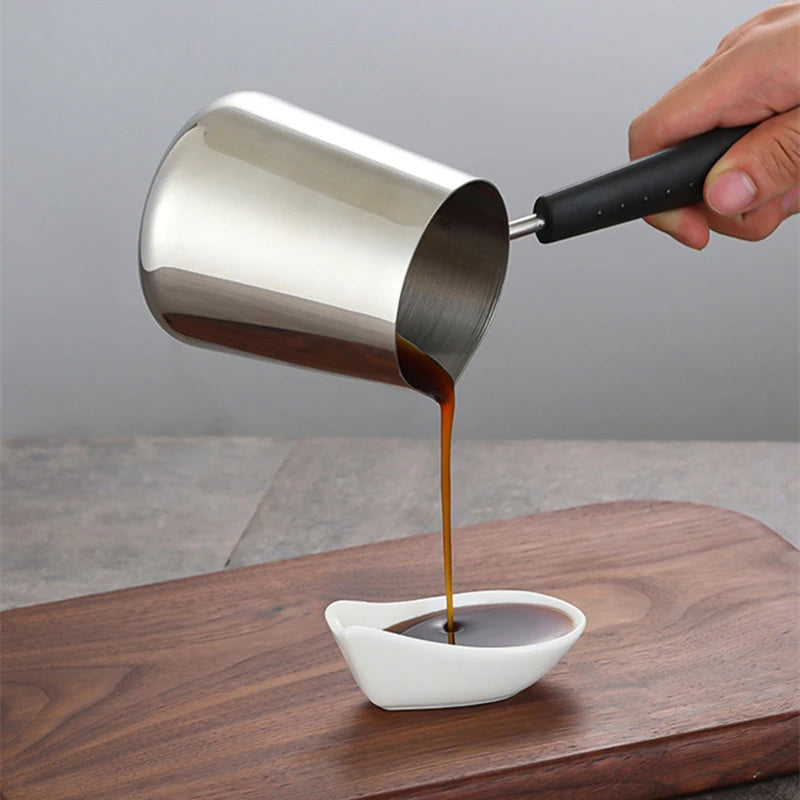 350 Long Handle Stainless Steel Coffee Pot Milk Butter Warmer Pouring Qme