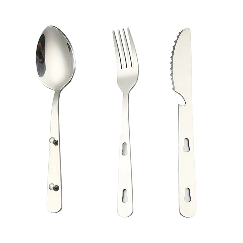 Tableware Fold Knife Utensil Spoon Portable Stainless Steel Fork Qme