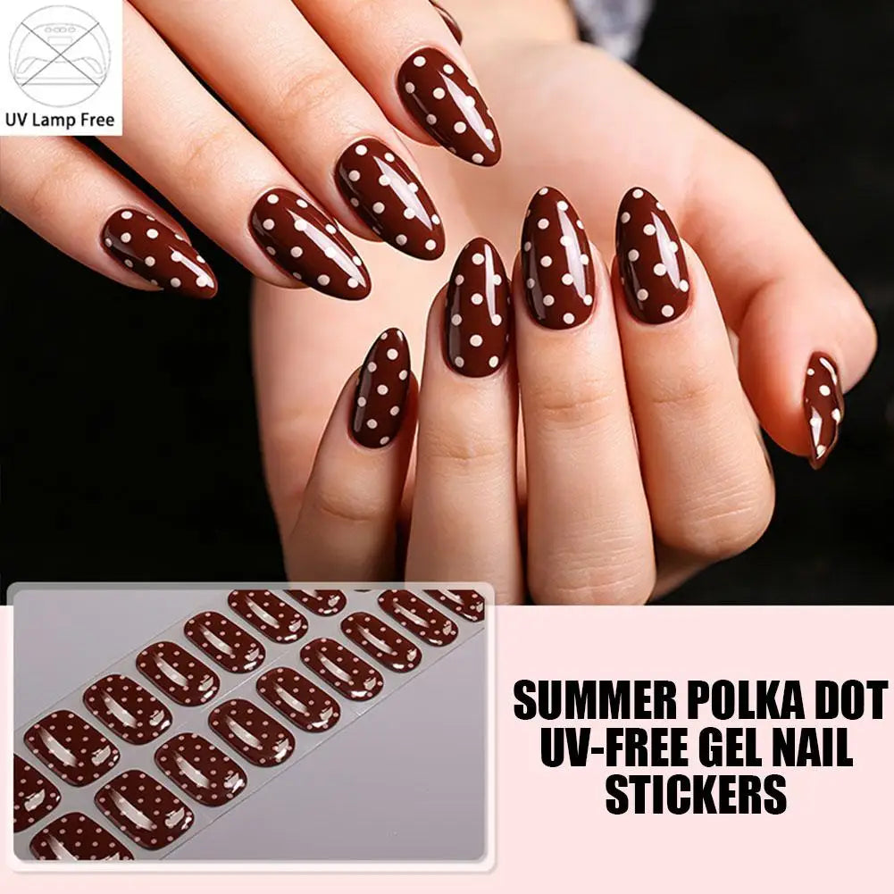 Summer Polka Dot UV-Free Gel Nail Stickers Nail Sticker Full Cover Decal Manicure Patch Dot Pattern Long Lasting Self Adhesive Qme