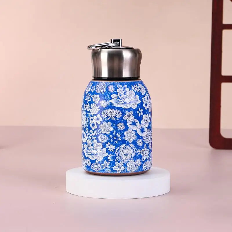 Portable Pocket Cup Insulated Outdoor Lifting Ring Double-layer Qme Blue porcelain 300