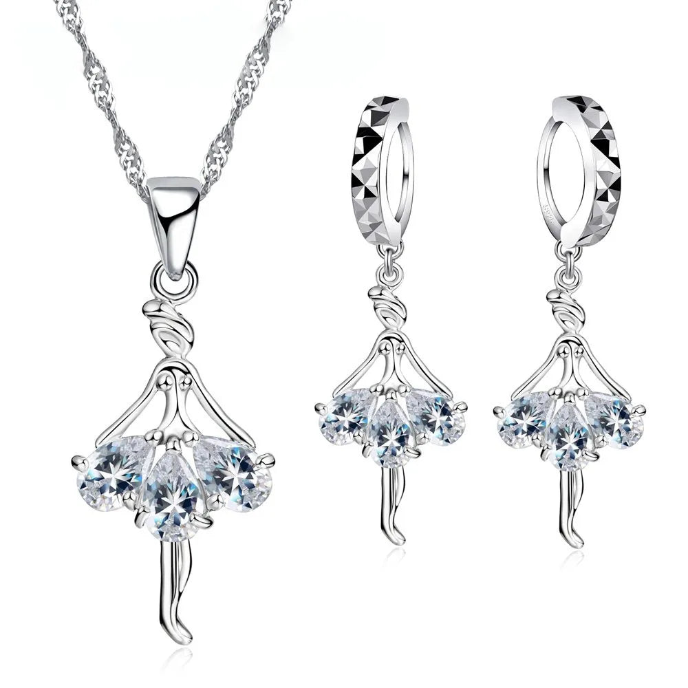 925 Sterling Silver Stamped Bridal Jewelry Sets Cute Dancing Girl Shape CZ Crystal Women Girls Engagement Anniversary Wholesale Qme Default Title